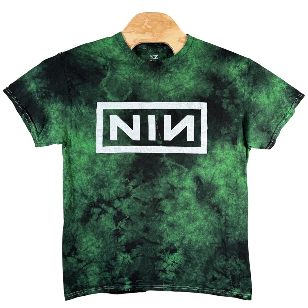 Nine Inch Nails Box Logo T-Shirt Mens L Green Tie Dye Industrial Rock Band Tee